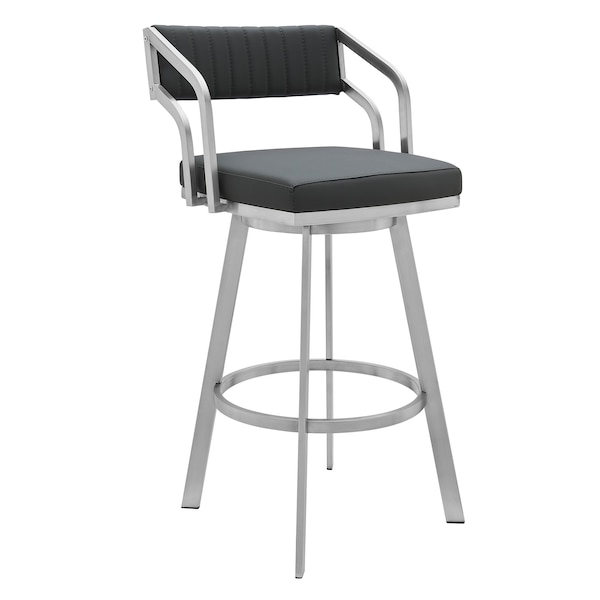 Armen Living Scranton 30" Swivel Modern Brushed Stainless Steel and Slate Gray Faux Leather Barstool 721535752256 - main
